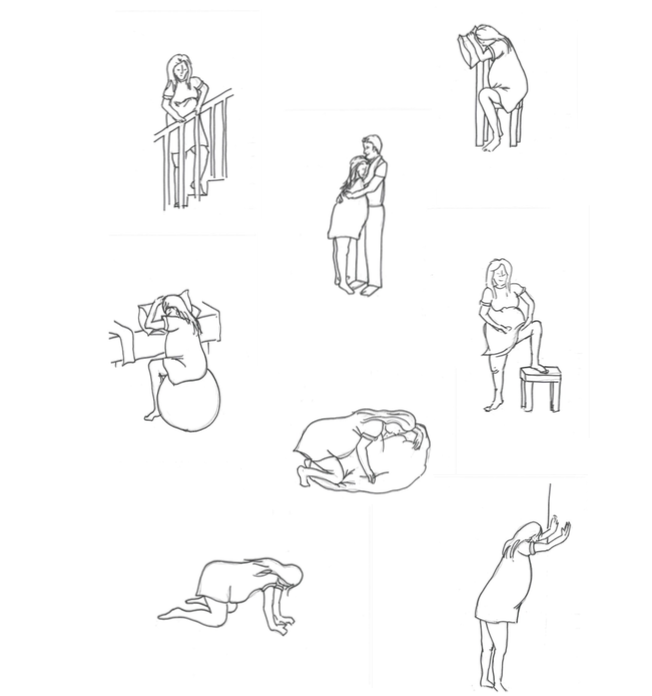 line drawings of helpful positions for labour
