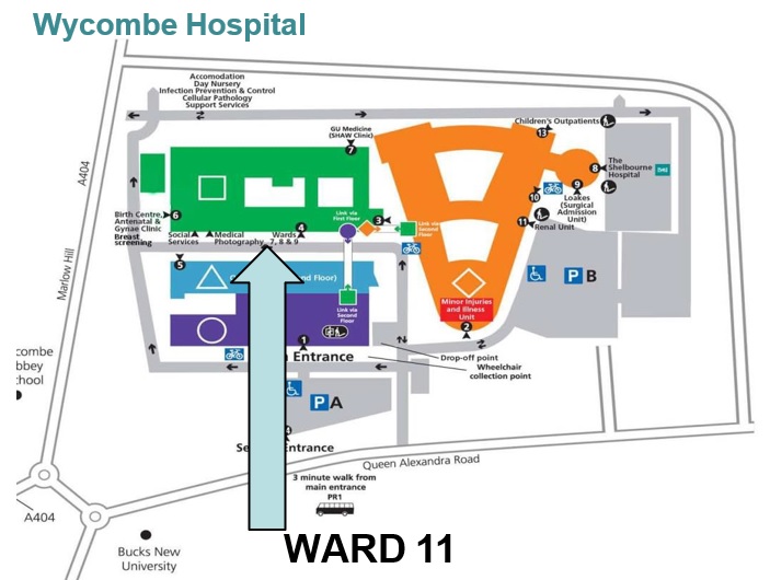 Map showing ward 11 at Wycombe Hospital