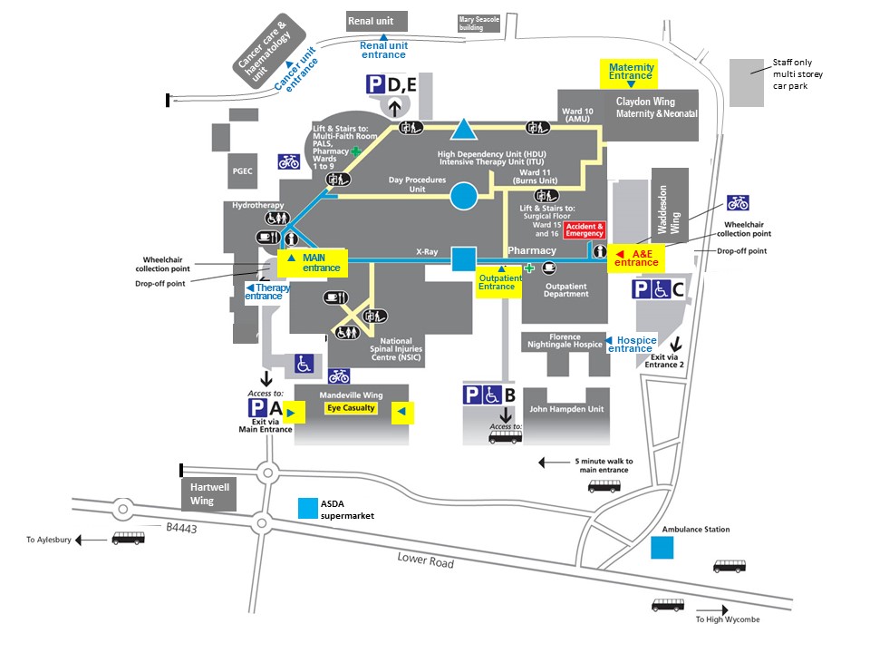 Map of Stoke Mandeville Hospital site