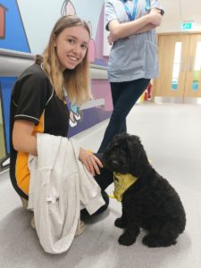 Maya on the left and Marley on the right on a recent visit to the new Children’s Emergency Department