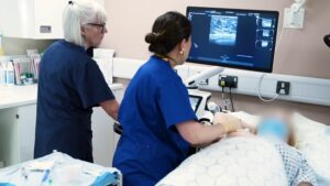 Breast Unit Magseed Insertion: Dr Chin Ng, Clinical Lead for Breast Imaging (right) with Mrs Karen Lowe, Senior Mammographer (left).