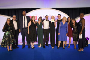 Inpatient Pain Team collecting their award on stage at the HSJ Patient Safety Awards