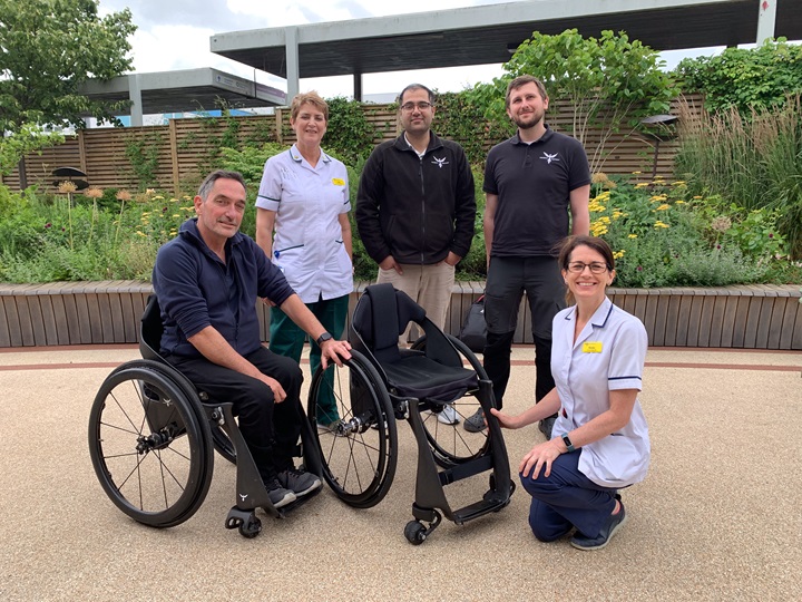 Phoenix Instinct wheelchair designer, Andrew Slorance, together with Ruth Peachment, Moid Khan, Jacob Rycerz and Kirsten Hart. 